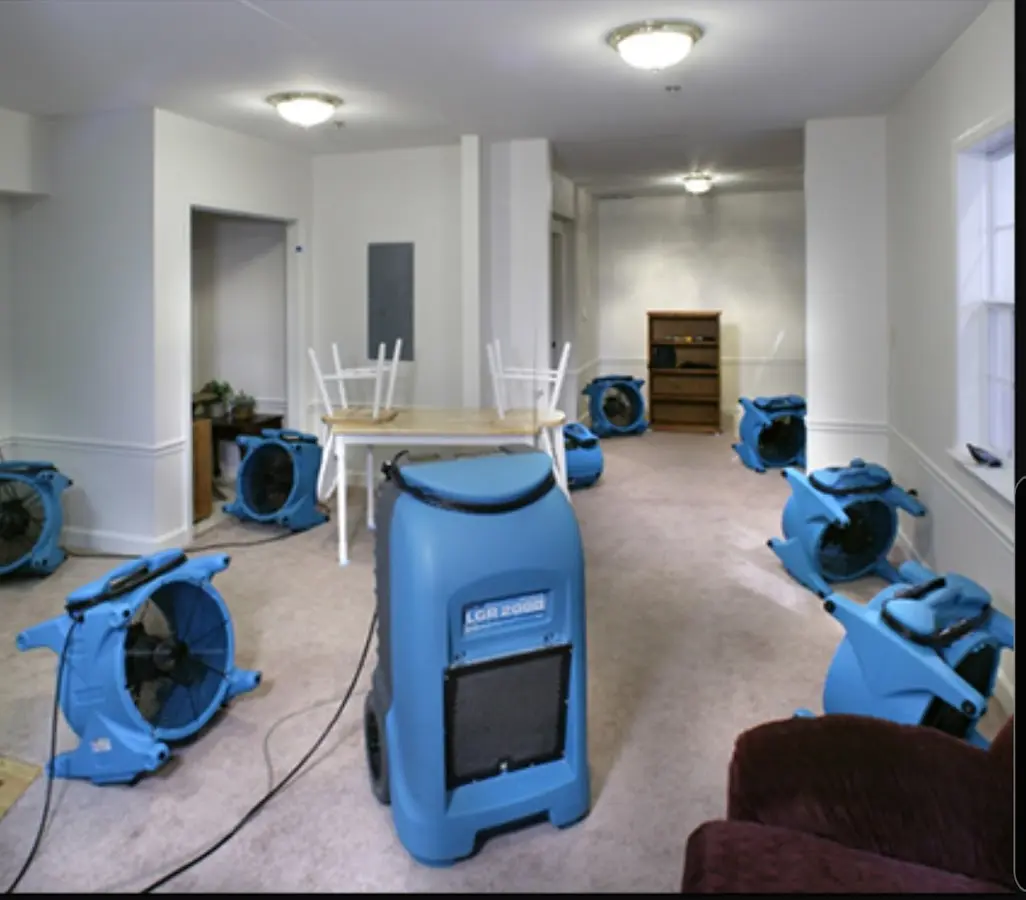 Air movers and dehumidifier setup for Water Extraction & Removal in Hopedale