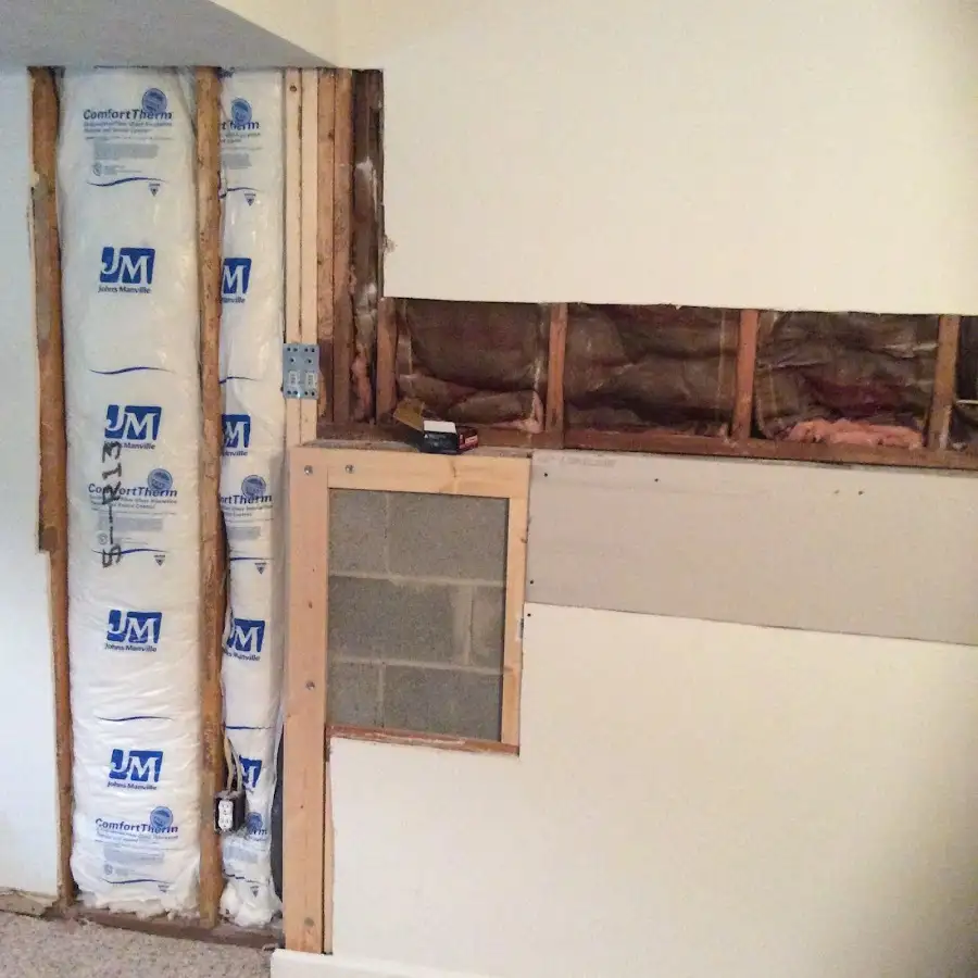 Wall insulation replacement during Basement Flood Cleanup in Hopedale